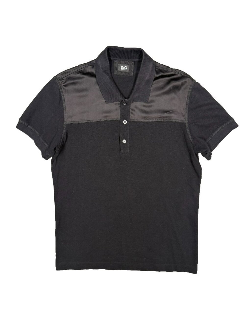 Dolce & Gabbana Polo Shirt Cotton W/ Silk Trim Short Sleeve Black Medium